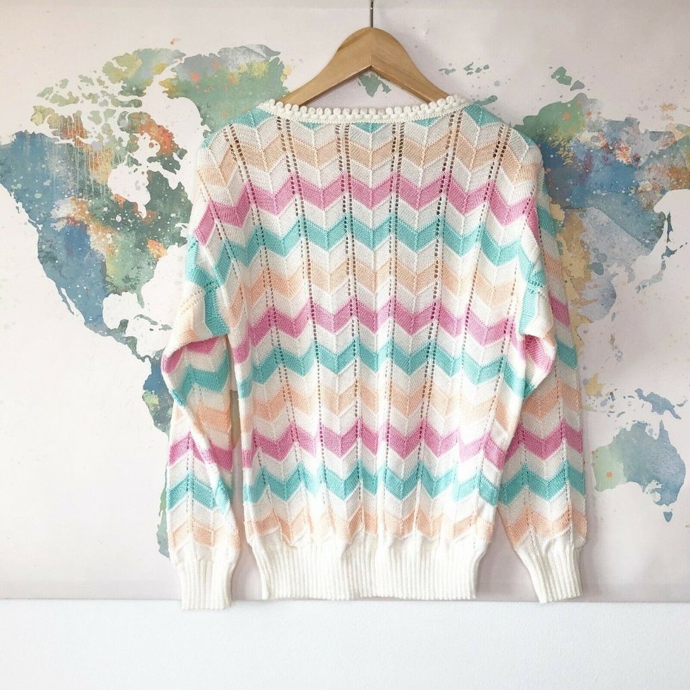 VTG Jolie New York Sweater Chevron Pastel - Picture 6 of 6
